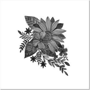 Watercolor sunflowers - black and white Posters and Art